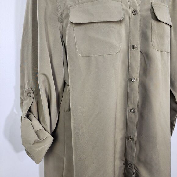 Denim & Co. Tunic Top Medium Roll Tab Sleeve Button Soft Utility A227885 Olive - Picture 6 of 10